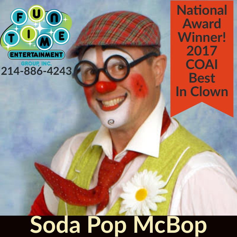 Award-winning clown Dallas, Dallas Clown, DFW Clown, Frisco Clown, Texas, puppet show, Balloon twisting, music, clown show dallas, DFW clown 